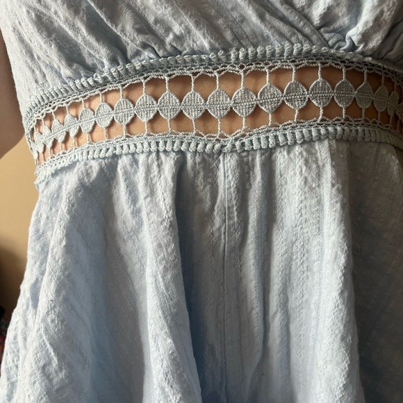 Halter Romper Ruffle Flounce Crochet Lace Cutout Hollow Out Textured Criss Cross - Picture 3 of 12